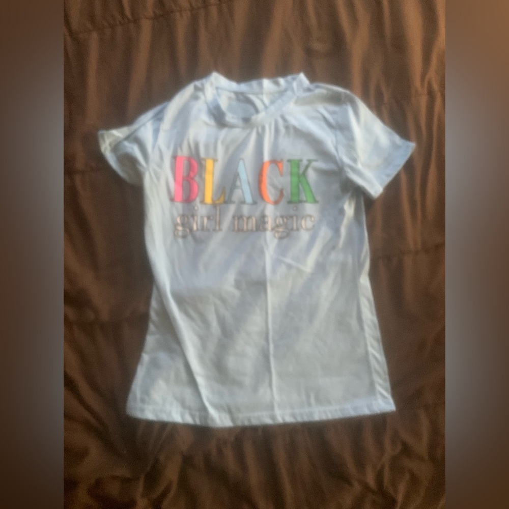 Light blue black girls rock shirt, size: small